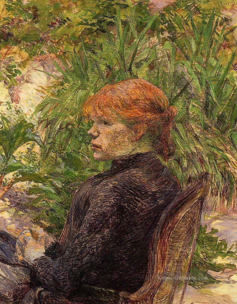 rothaarige Frau im Garten m Wald sitzt 1889 Toulouse Lautrec Henri de Ölgemälde